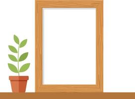 Plant in pot beside empty wooden frame on shelf minimal illustration vector