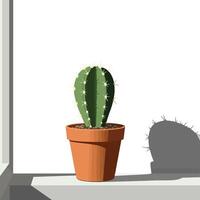 Cactus in a Pot with Shadows in Flat Minimalist Art vector
