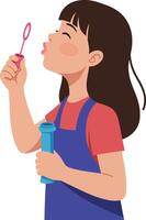 Girl blowing bubbles in a colorful flat style illustration vector