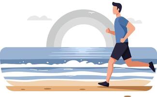 Runner along the beach in a minimal flat style illustration vector