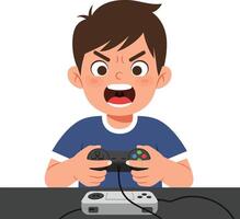 Boy expressing frustration while playing games in flat art vector