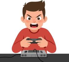Angry boy playing game in flat design art vector