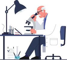 Scientist examining samples with microscope in minimal flat design art vector