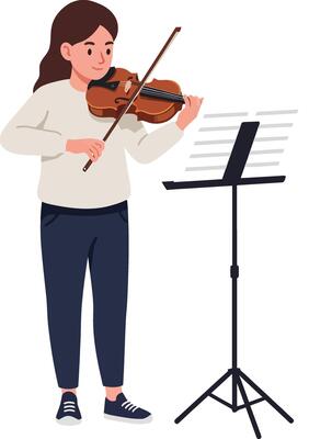 Young woman playing violin in flat design style art