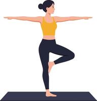 Woman practicing yoga in a balanced pose, flat design art vector