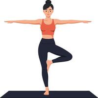 Yoga pose transition from tree pose to balancing pose in flat illustration vector