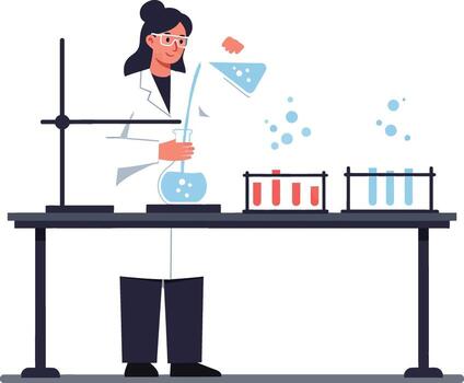 Scientist conducting experiments in a laboratory using minimal flat art vector