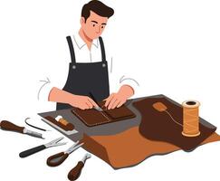 Leather craftsman working with tools in a minimal style illustration vector