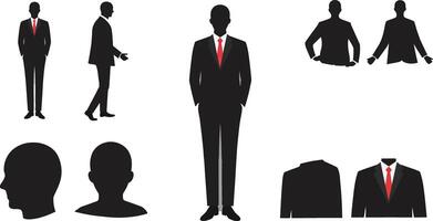 Silhouettes of business professionals in various postures and actions with red ties vector