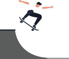 Skateboarder performing an aerial trick over a half-pipe ramp in a dynamic pose vector