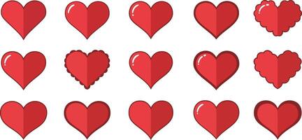 Various red heart designs showcasing different shapes and styles in a grid format vector