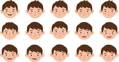 Set of cartoon faces displaying various emotions and expressions in a grid layout vector