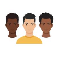 Diverse group of three male characters in flat design art vector