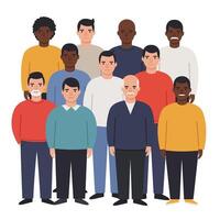 Group of diverse men smiling in flat design art vector