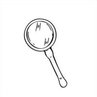 Single monochrome magnifying glass illustration painted by black inks. Detective or investigator tool with handle outline silhouette. Element for forensic presentations, educational materials vector
