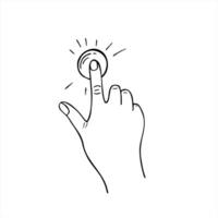 monochrome index finger human hand pressing button line art black ink sketch. Pointer finger icon for website interfaces, mobile apps, digital presentations, or instructional materials. vector