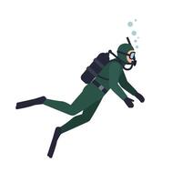 Scuba diver exploring underwater depths in flat art style with bubbles and vibrant colors illustration vector
