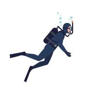 Diver exploring underwater world in flat minimal style illustration vector