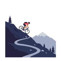 Mountain biker navigating downhill path in flat design art vector