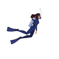 Scuba diver exploring underwater depths in minimal flat art vector