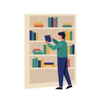 Person organizing books on a shelf in minimal flat design art vector