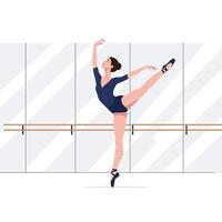 Ballerina in elegant pose with mirror backdrop, flat art vector