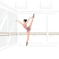 Ballerina stretching in graceful pose with minimal design in elegant studio illustration vector