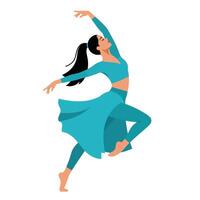 Dynamic dancer in graceful pose with flowing dress in flat illustration vector