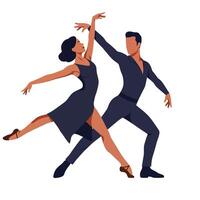 Dynamic dance couple in elegant poses showcasing flat art style and movement in illustration vector