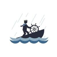 Sailor navigating a stormy sea in flat art style illustration vector