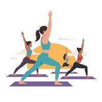 Yoga practice transition from one pose to another in flat illustration vector