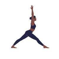 Yoga pose illustration featuring a woman in warrior stance with flat design art vector