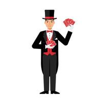 Magician performing card tricks in flat design style art vector