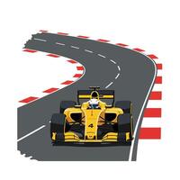 Racing car navigating a sharp turn in flat art style illustration vector