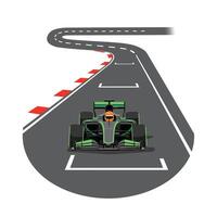 Racing car on curved track with dynamic motion in flat illustration vector