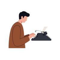 Man typing on vintage typewriter in flat design art vector