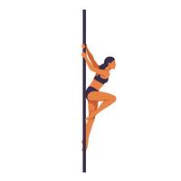 Dynamic female pole dancer performing impressive moves in flat art vector