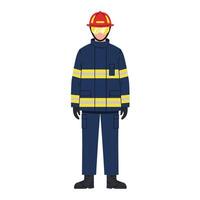 Firefighter in uniform with helmet and protective gear in flat art vector