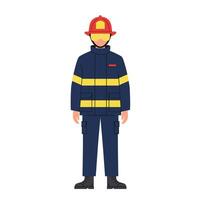 Firefighter character design in flat style showcasing uniform and equipment art vector