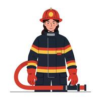 Firefighter character in detailed flat style with hose in art vector