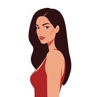 Elegant woman in profile view with flowing hair in flat art vector