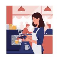 Barista preparing coffee in a cafe setting with flat design style art vector