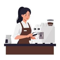 Barista preparing coffee with espresso machine in flat art style vector