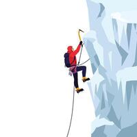 Climber ascending icy mountain in minimal style with dynamic movement in illustration vector