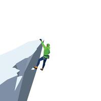 Climber scaling icy cliff in dynamic pose minimal illustration vector