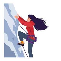 Climber ascending a rock face in a flat and colorful illustration vector