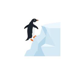 Penguin preparing to slide down an icy slope in minimal illustration vector