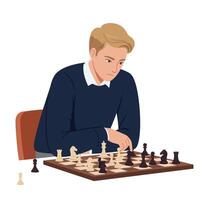 Chess game illustration featuring a focused player in flat design art vector
