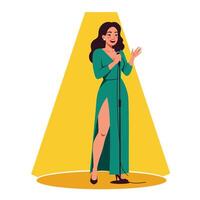 Woman singing on stage with microphone in flat illustration vector