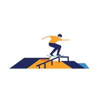 Skateboarder performing tricks on a ramp designed in flat style art vector